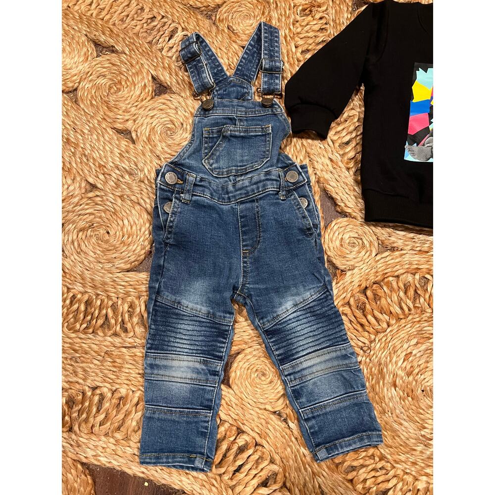 Boys Streetwear Bundle Biggie Smalls Sweatshirt Denim skinny Ovaralls 12 Months - Picture 3 of 6